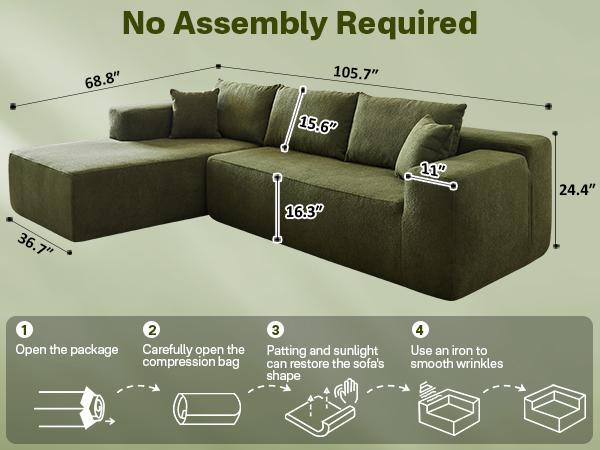 【For Live Deal 】Cushion,Holder ,Match with Ovios 104" Cloud Sectional Couch with L-Shaped Chaise Modern Modular Design, No Assembly Required, Plush Corduroy Cloud Velvet Fabric, 2 Pieces
