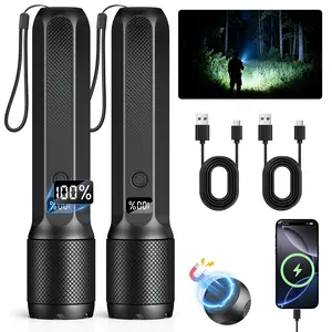 IMOLI  2pcs Rechargeable Flashlights, LED Digital Display & Magnetic Base, 2000LM, 7 Modes, Work Light Mechanic Flashlight,  Ultra-Powerful for Camping Hiking Emergency