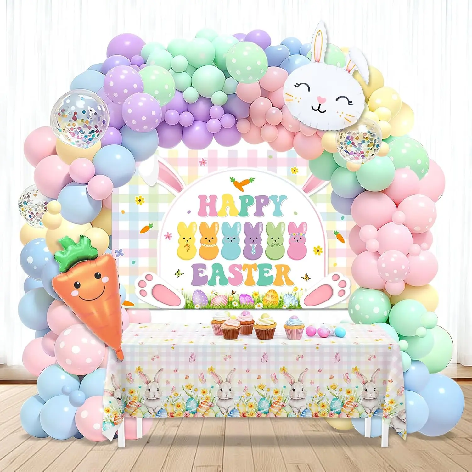 138pcs Easter Balloon Arch Kit Happy Easter Colorful Party Decoration Rainbow Balloon for Baby Shower Spring Birthday Party Decoration