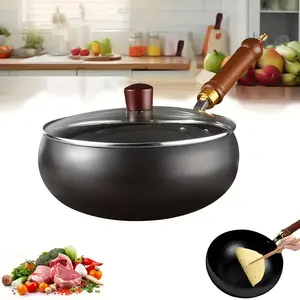 Black Cast Iron Frying Pan And Deep wok | Uncoated, Non-stick, Suitable For Induction And Gas Stoves, Handmade Traditional Cast Iron Pot With Large Belly - Mirror Surface Non-Stick, Rustresistant Pot | Traditional Iron Pot | Cast Iron Construction