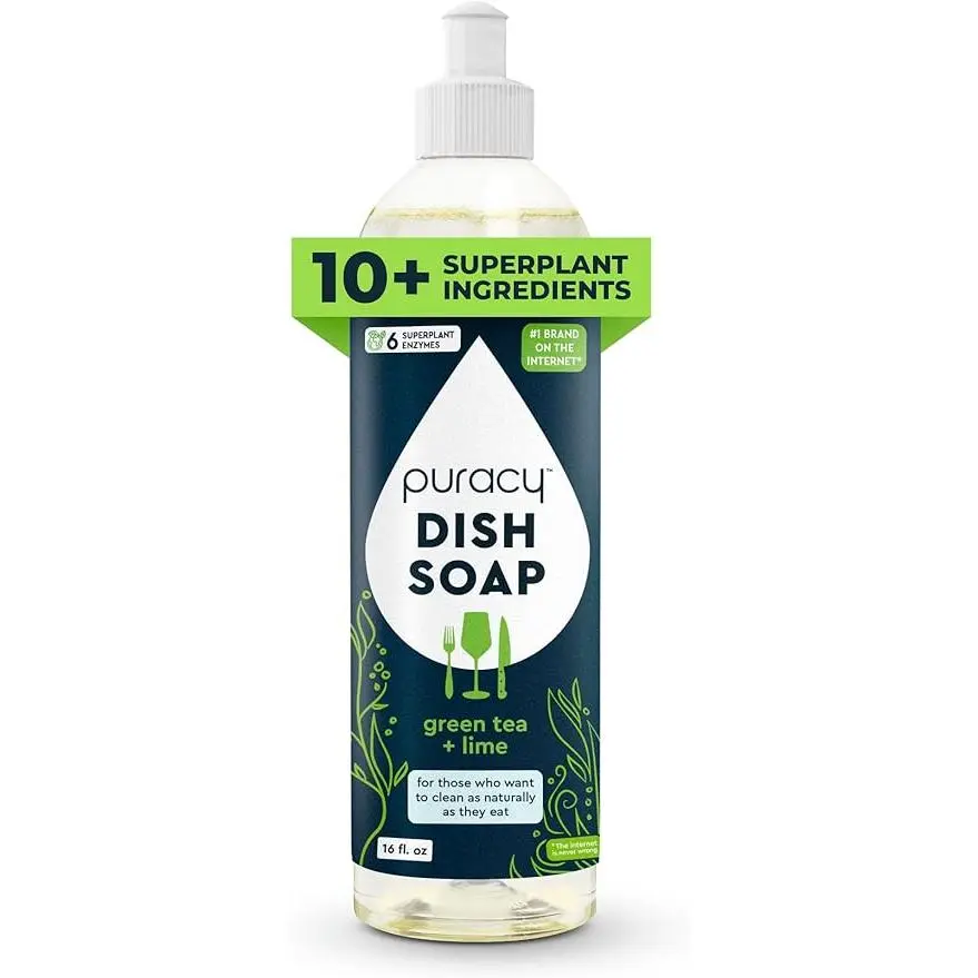 Puracy All Natural Liquid Dish Soap, 16oz Household Cleaning Product - Green Tea Lime