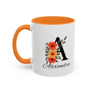 AtoZ Floral Monogram Name Customizable Mug | Ceramic Coffee Cup