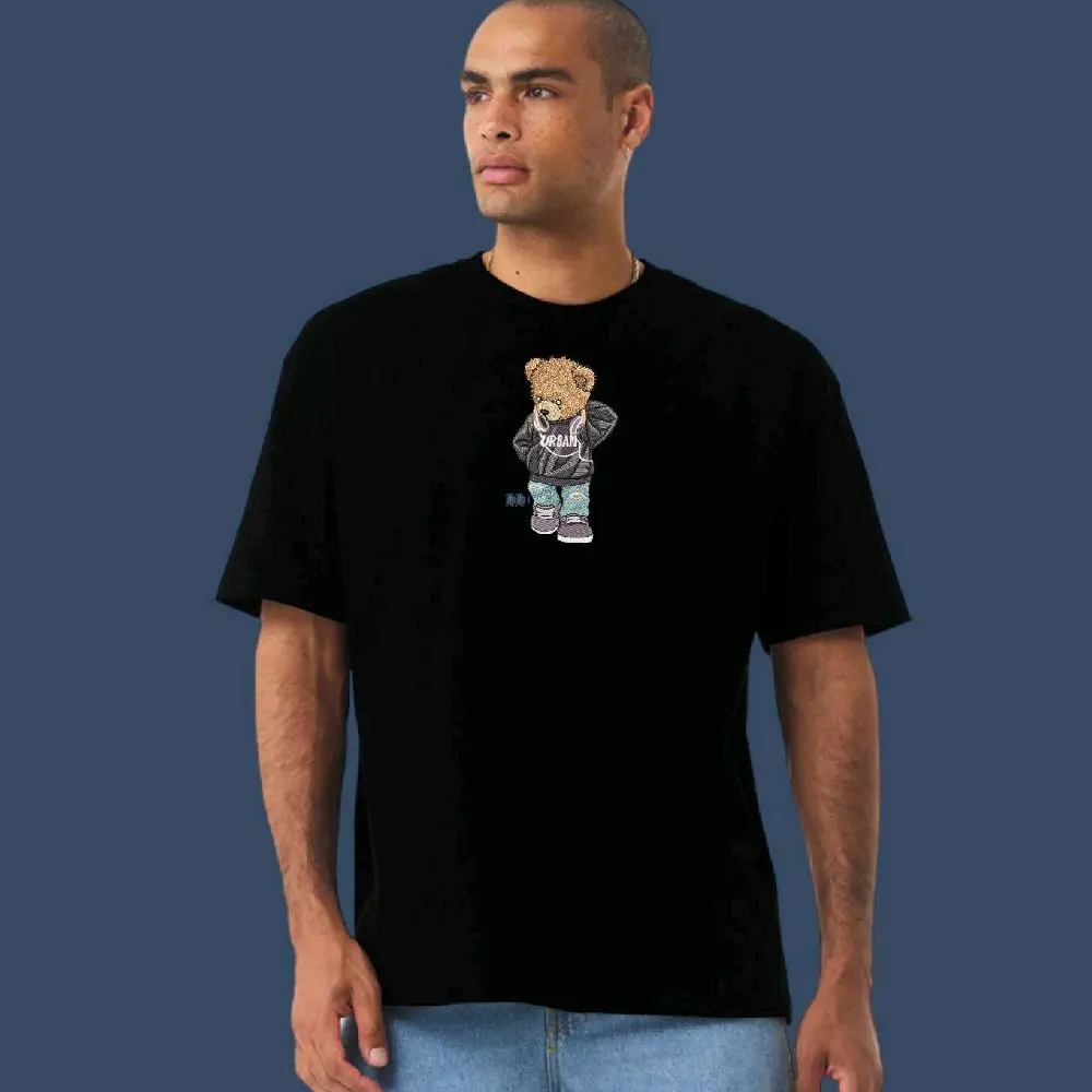 Embroidered Urban Teddy Bear Streetwear Oversized Graphic Tee