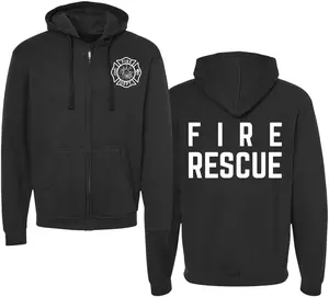 Fire Dept. Fire Rescue Full Zip Hoodie Firefighter Warm Double Side Print Hooded Zipper Sweatshirt for Men & Women