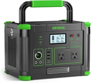 Solar Generator 1000W (Peak 2000W), EBL 999Wh Portable Power Station, 110V Pure Sine Wave AC Outlet with PD 60W USB-C Fast Charging, Outdoor Camping RV Van Home Backup Off-Grid Living