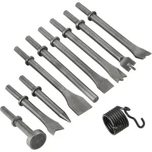 10 Pcs Air Hammer Pneumatic Chisels, 9pcs 0.401'' (10mm) Shank Heavy Duty Pneumatic Chisels Made of High Carbon Steel, Plus 1 Spring Included