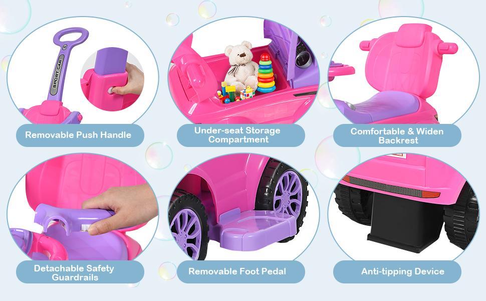 Costway Ride On Push Car, Foot to Floor Ride On Sliding Car Push Handle & Detachable Guardrail, Sound & Lights, Under Seat Storage, Push Cars for Toddlers