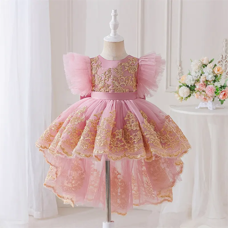 blue dress for baby girl Blush Pink Toddler Party Dress with Flounces 3T / Gold