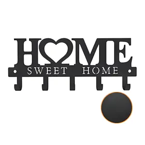 Wall Mounted Key Holder Organizer with 5 Hooks, 10" Metal Key Rack for Wall Organization, Space-Saving Entryway Organizer for Keys, Coats and Dog Leashes, Home Decor, Black