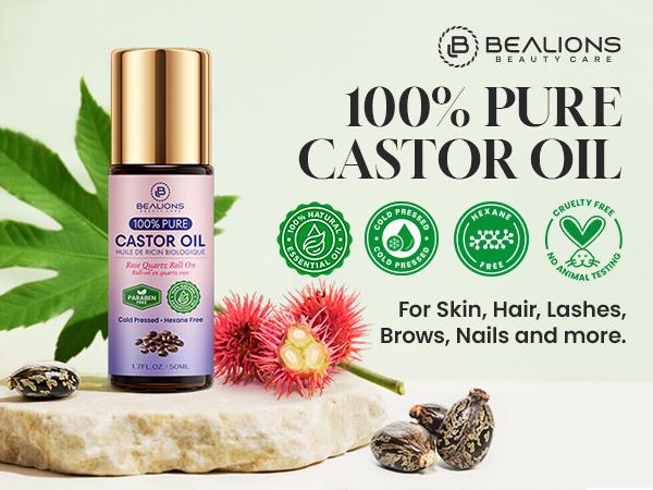 Castor Oil Roll-On with Rose Quartz | 100% Pure for Skin, Brows & Lashes and less mess Castor Oil Packs | deeply hydrate and richly nourish skin | improve the look of fine lines and wrinkles
