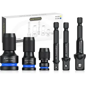 AMTOVL Impact to 1/4 Hex Converter - 1/2 3/8 1/4-Inch Drive Female to 1/4-Inch Hex Adapter, w/ 3PC Socket Adapters, Impact Wrench Adapter for Ratchet Wrench Drivers, Quick-Change Chuck