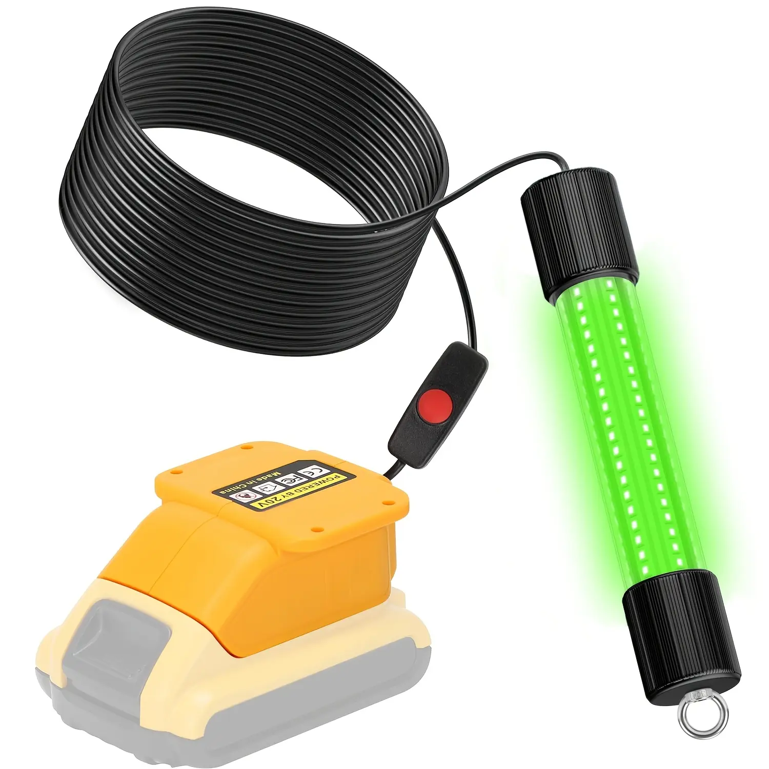Green Underwater Fishing Light Compatible with Dewalt 20V Battery, Super Bright Underwater Fishing Light with 126 LEDs, Designed to Attract Squid, Cod, and Sea Bass, Saltwater & Freshwater, night fishing, fishing lures, fishing accessories(No Battery)