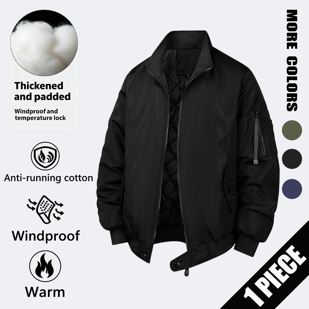 Men'S Vintage-Inspired Thickened Bomber Jacket - LongSleeve, Zip-Up, Casual Style with Pockets, Winter, Casual Outerwear | Vintage Bomber Jacket , Men Winter Jacket For Men High Quality, Men Winter Coat ForMen, Winter Jacket Men, Jacket For Men