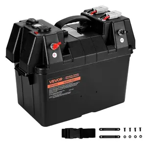 【fathersdaygift】VEVOR Battery Box, Group 24/31 Trolling Motor Battery Box, 12V/24V Marine Batteries Case with PP Shell and Dual Straps, Smart Batteries Case, Suitable for Trolling Motor, Marine,RV & Solar Panel