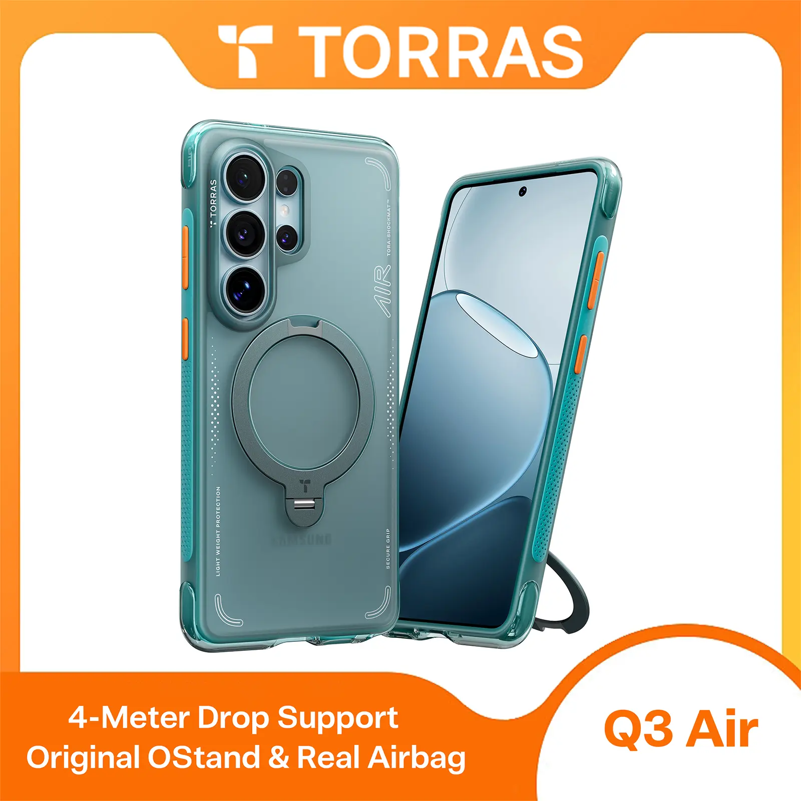 SummerVibes TORRAS Q3Air for Samsung S26Ultra with 360° Ring Stand & Airbag Protection 4-Meter Anti-Fall Shockproof Cover