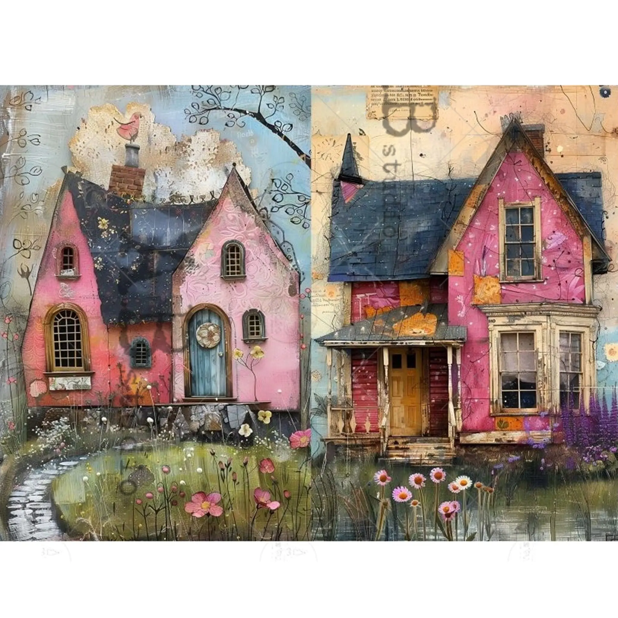 AB Studio - Charmed Cottage Garden Decoupage Paper (A4 Size, Set of 2 Designs)