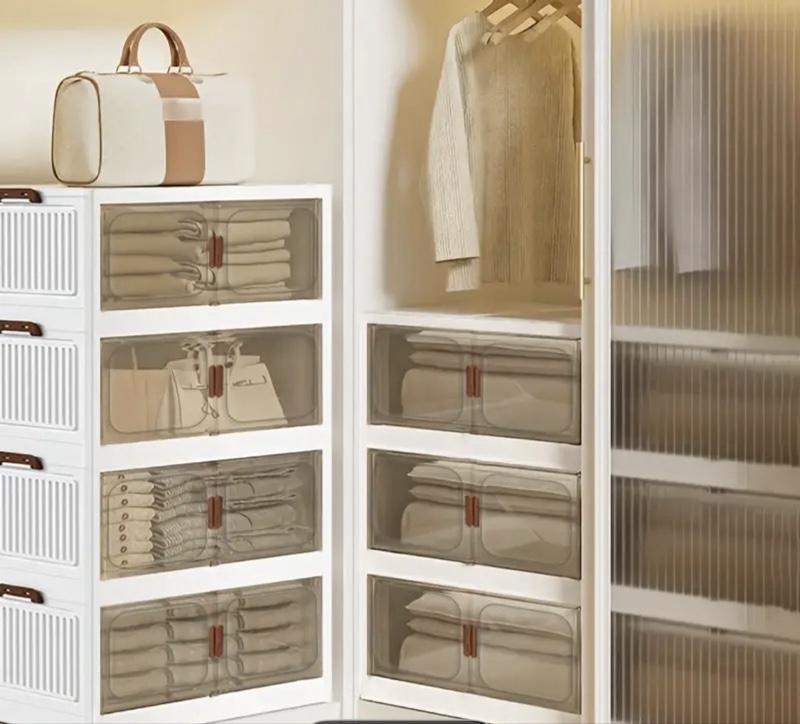 1/2/3/4/5-Layer Extra Large Storage Cabinet, Multi-Layer Foldable Storage Box with Door, Stackable Storage Cabinet for Shoes, Sundries, Books, Clothes, Home Storage Organizer for Closet, Wardrobe, Bedroom, Bathroom, Office, Kitchen