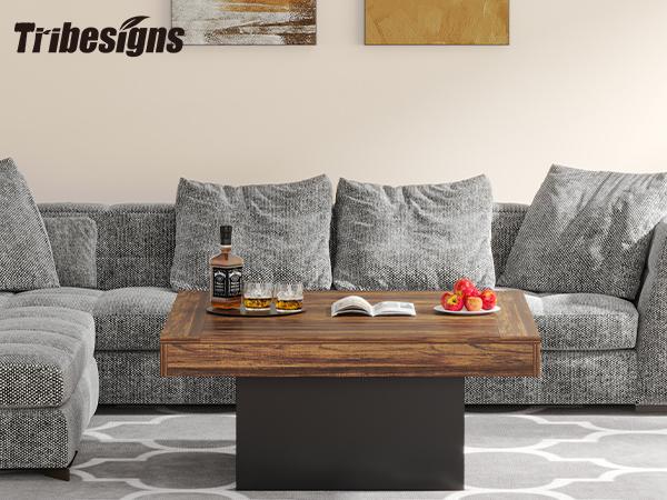 Tribesigns Square LED Coffee Table, Industrial Engineered Wood Coffee Table for Living Room Tribesigns Square LED Coffee Table, Industrial Engineered Wood Coffee Table for Living Room