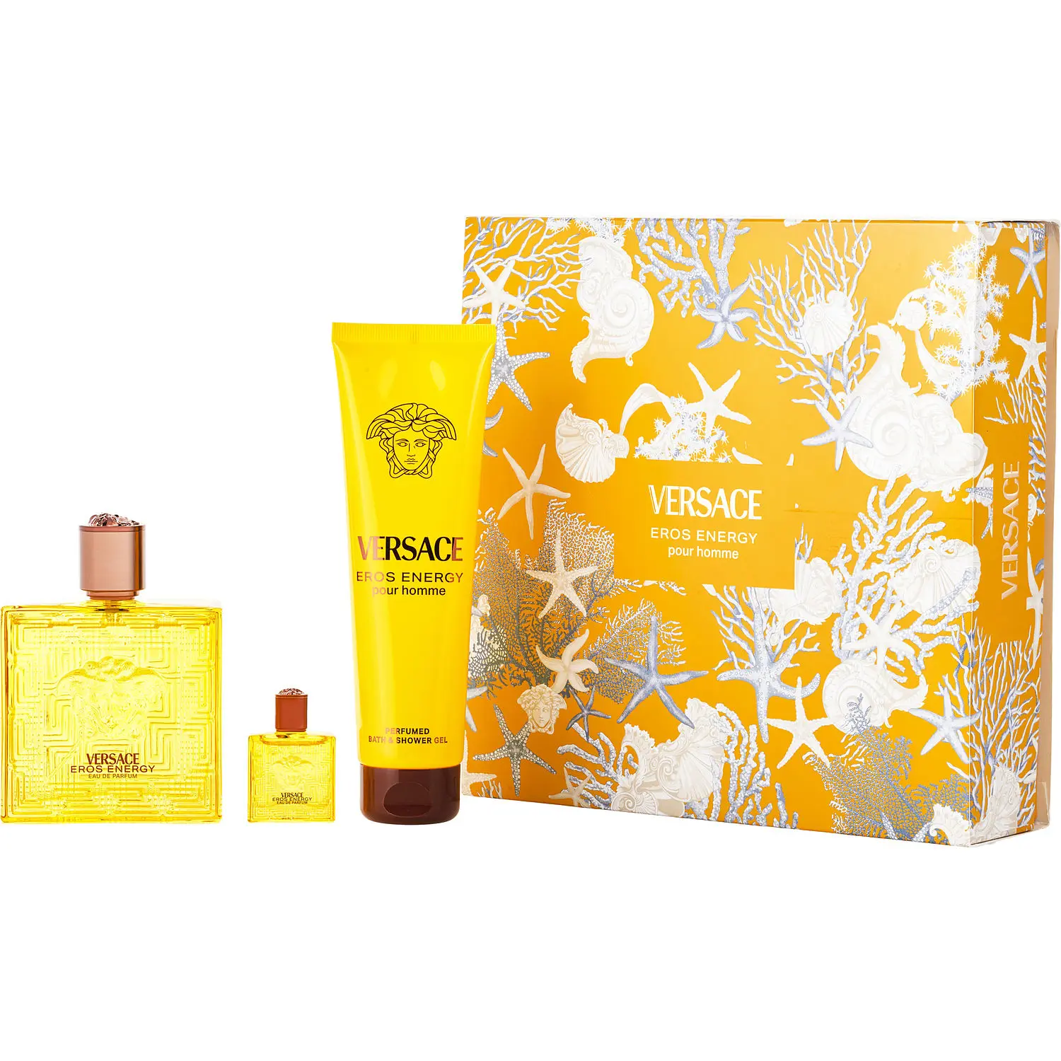 Versace Eros Energy Set-Eau De Parfum Spray 3.4 Oz & Shower Gel 5 Oz & Eau De Parfum 0.17 Oz Mini For Men