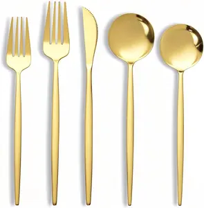 Gold Silverware Set, 20 Piece Gold Utensils Set Service for 4, Stainless Steel Flatware Set Include Knives Spoons and Forks Cutlery Set for Kitchen Home Restaurant Wedding- MirrorPolished-Dishwasher Safe