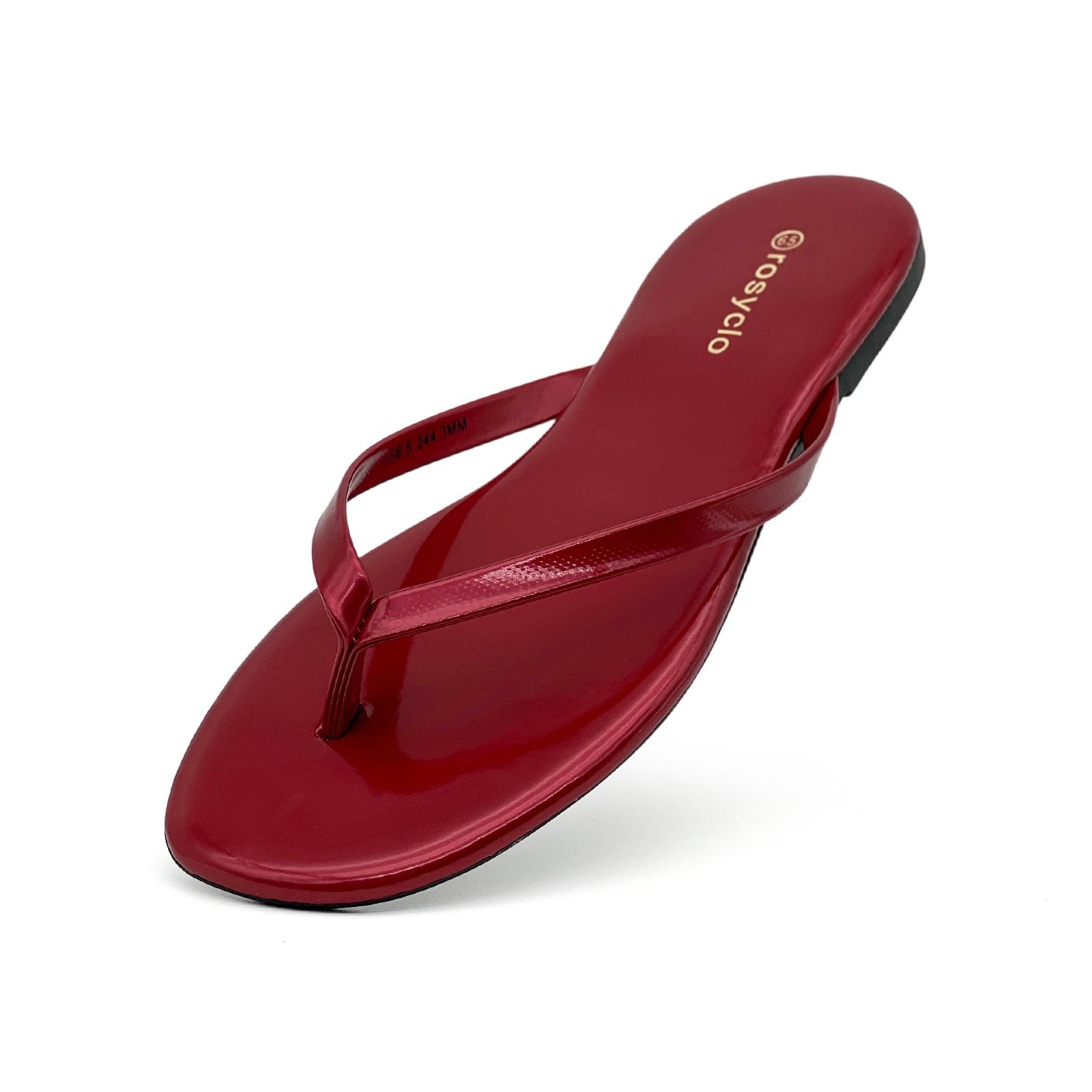 Lumubby Classic Women's PU Flat Flip-Flops Durable Slip-Resistant Slippers for Indoor Outdoor Beach Pool Use Square-Toe Design Mirror-Surface Finish Unisex Stylish Lightweight