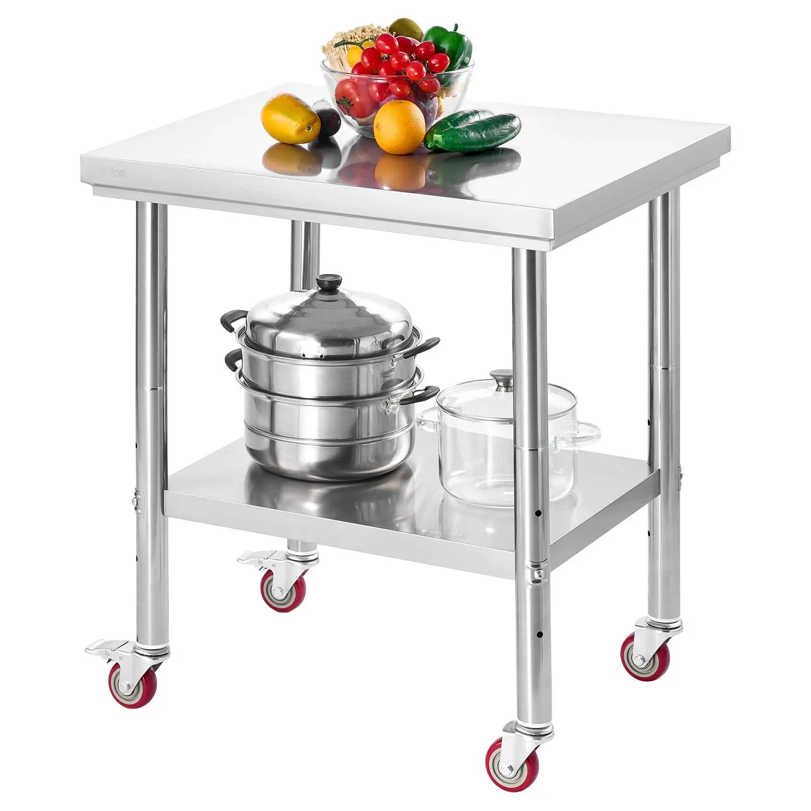 【SummerFinds】VEVOR Durable Stainless Steel Food Prep Worktable, 24x30in (24 x 30 x 34 inch) 3-Layer Metal Table with Wheels, Adjustable Undershelf Organizer, Universal Workstation for Commercial Kitchen, Garage Kneading Dough Use, Vegetables, Sturdy