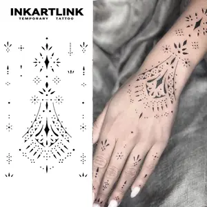 INKARTLINK Tattoo Tech, 2 Sheets Extra large Semi Permanent Tattoo, Adult Art Design Temporary Tattoos, Lasts 1-2 Weeks, Waterproof, Realistic Look, No Adhesive, No Reflection (Haina Design 2) Henna Stencil Sticker Henna