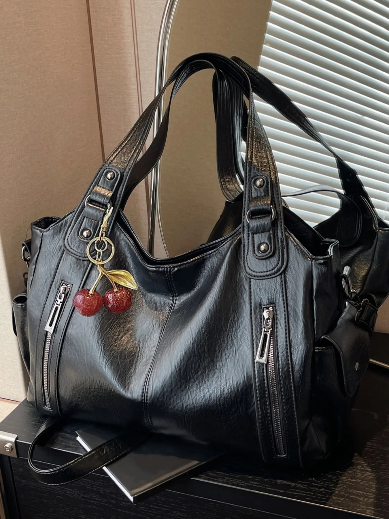 Retro Textured Tote Bag, Casual Handbag, Minimalist Crossbody Bag, Large Capacity Shoulder Bag with Zipper Pockets, Suitable for Commuting, Shopping & Daily Wear
