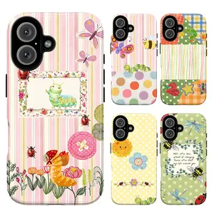 Cute Pastel Bug & Caterpillar Scrapbook Phone Case, Whimsical Lady Bug Kawaii Butterfly Bee Floral Collage Aesthetic Cover, Soft Girl Coquette Vintage Style for iPhone 11 12 13 14 15 16 17 Pro & Pro Max, Trendy Gift for Her Him Bestie Birthday