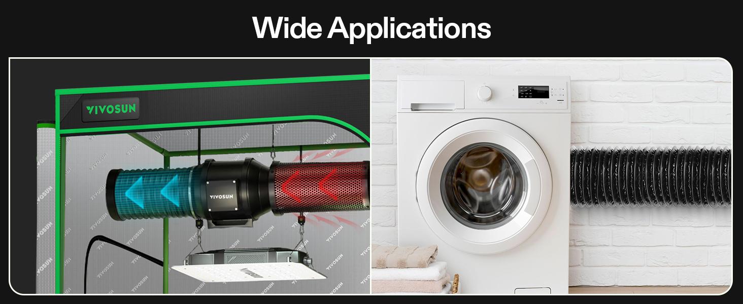 VIVOSUN Dryer Vent Hose, Aluminum Foil Ducting, Heavy-Duty Dryer Hose Vent Kit for HVAC Ventilation, Exhaust, Duct Fan Systems, Black Flexible Air Duct w/ 2 Clamps VIVOSUN Dryer Vent Hose, Aluminum Foil Ducting, Heavy-Duty Dryer Hose Vent Kit for HVAC Ventilation, Exhaust, Duct Fan Systems, Black Flexible Air Duct w/ 2 Clamps