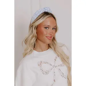 Cue The Chic Tweed Headband in Sky Blue