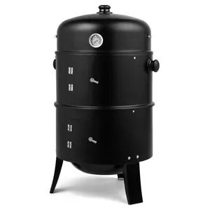 Portable Cast Iron BBQ Smoke Oven 80x41x48 cm Large Capacity, Built-in Thermometer Adjustable Ventilation, Steaming, Roasting Multifunctional Camping Courtyard