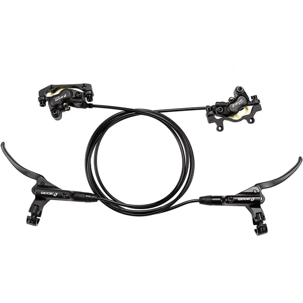BUCKLOS Zoom Pre-Bled Oil 4-Piston MTB Hydraulic Disc Brake Set - Alloy Lever, 4-Piston Calipers, Caliper Adapter, Left Front 850mm, Right Rear 1550mm, Compatible with Cycling Bike, eBike, Fat Bike