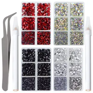 10000Pcs Hotfix Rhinestones Flatback Glass Crystal Clear Red AB Crystal and Black Rhinestone with Tweezers and Picking Pen for Crafts Clothes Nail Art
