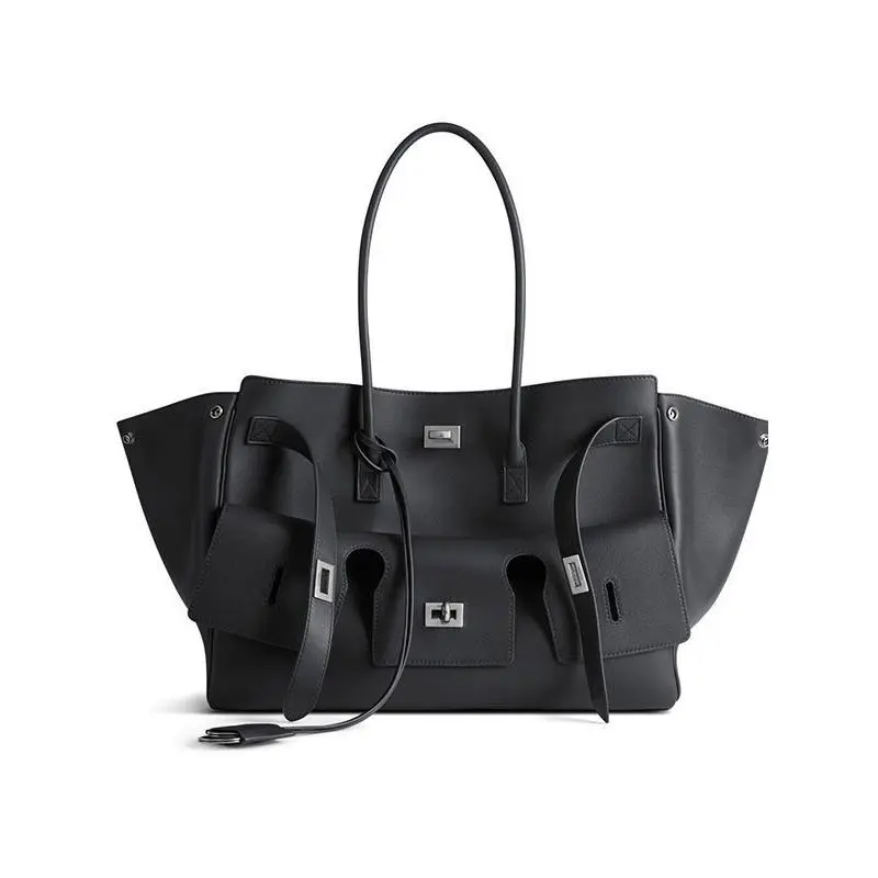 Women's 2025 New Fashionable Bags, Simple Black Leather Tote Bag, Large Capacity Handbag with Adjustable Strap for Everyday Use