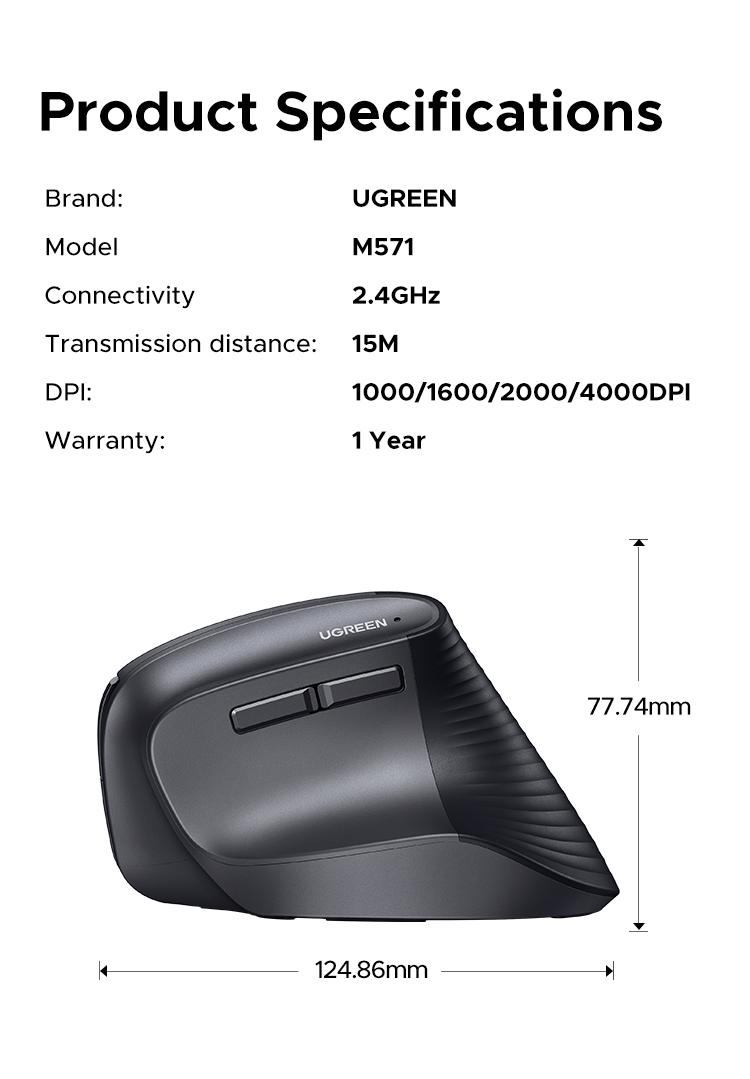UGREEN Vertical Mouse Bluetooth 5.0 & 2.4G Wireless Ergonomic Mouse with 5 Buttons, 4000 DPI, Balck & Pink Ergonomic Mouse Compatible with PC/Laptop，Only 2.4G Model(Bluetooth not supported),TikTokShopBlackFriday ,Tiktokshopstockup