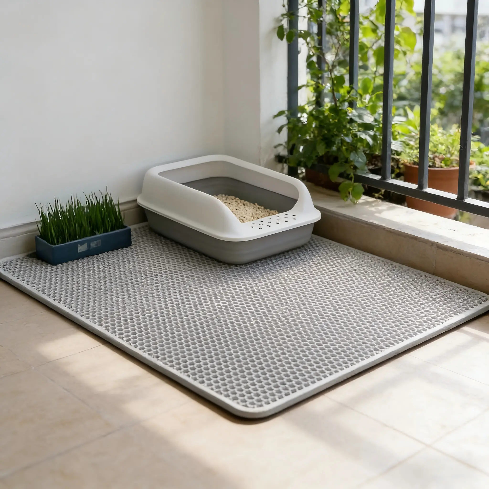 Cat litter mat, double-layer filtering litter tray, washable cat toilet tray, available in four sizes. odor proof