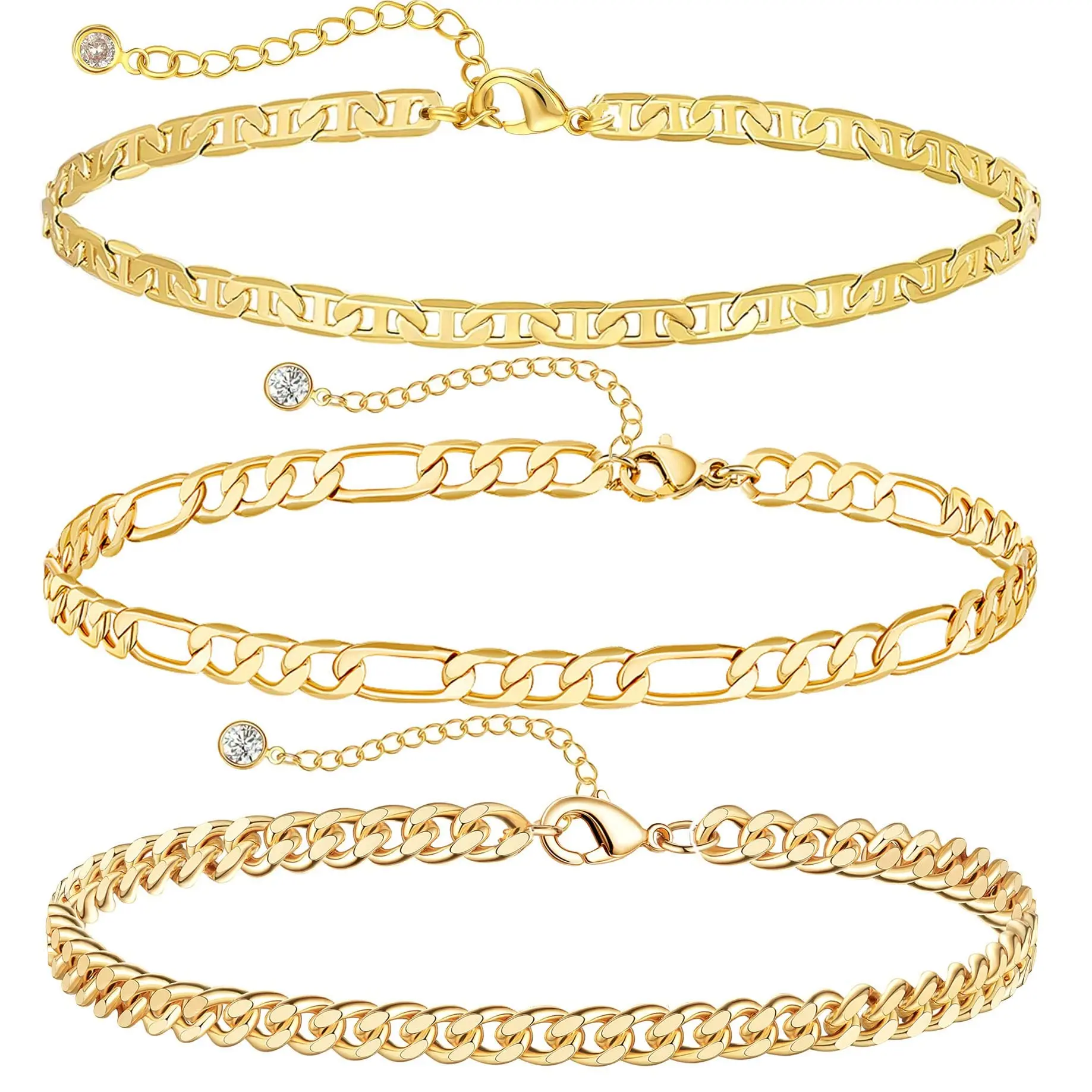 Dainty Titanium Steel Gold Plated Ankle Bracelets for Women, Waterproof Titanium Steel Gold Plated Link Chain Anklets Non Tarnish Set Pack Summer Beach Jewelry Gift