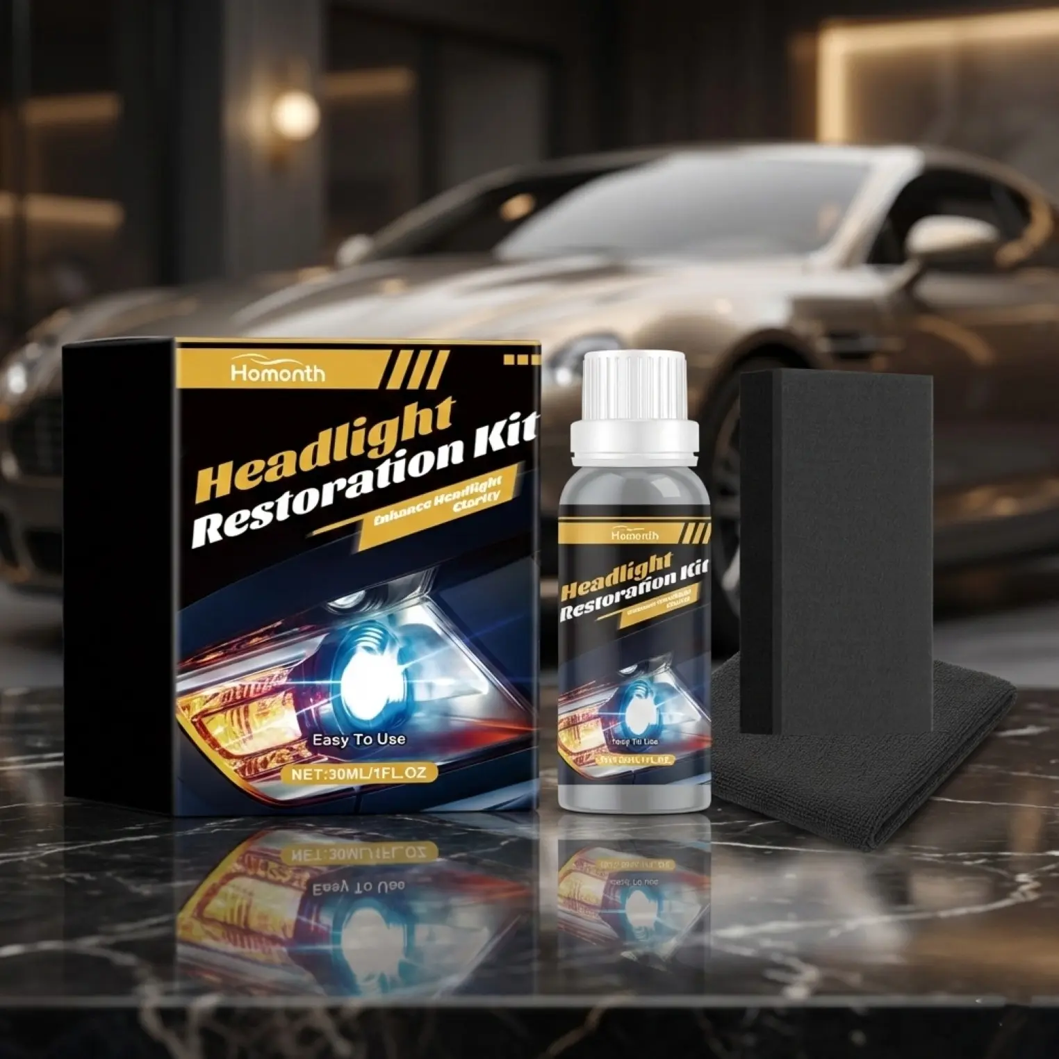 Automotive Headlight Polishing & Scratch Removal Kit - 30ml Polishing Agent, Surface Cleaner, Easy-to-Use Car Paint Care Restorer for Transparency Boost, Headlight Polishing Agent