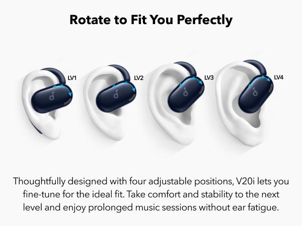 soundcore V20i by Anker Open-Ear Headphones, Adjustable Ear Hooks, Ultra-Comfort, Snug Fit, Powerful Sound, Clear Calls, IP55, 36H Playtime, Bluetooth 5.4 Wireless Earbuds, Multipoint Connection
