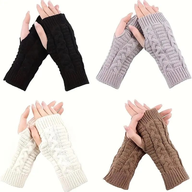 4-Pack Women's Fingerless Gloves, Scandinavian Knit Wrist Warmers with Thumb Hole, Cozy Breathable for Cold Weather, Breathable Glove, Scandinavian Style, 4-Pieces, Knitted Mesh, Assorted Color Women's Gloves