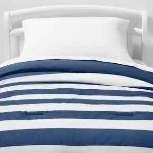 Toddler Rugby Striped Cotton Kids' Comforter Navy - Pillowfort
