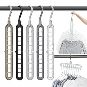 5-Pack Space Saving Foldable Hangers with 9 Holes, Anti-Slip Closet Organizer, 5 Colors