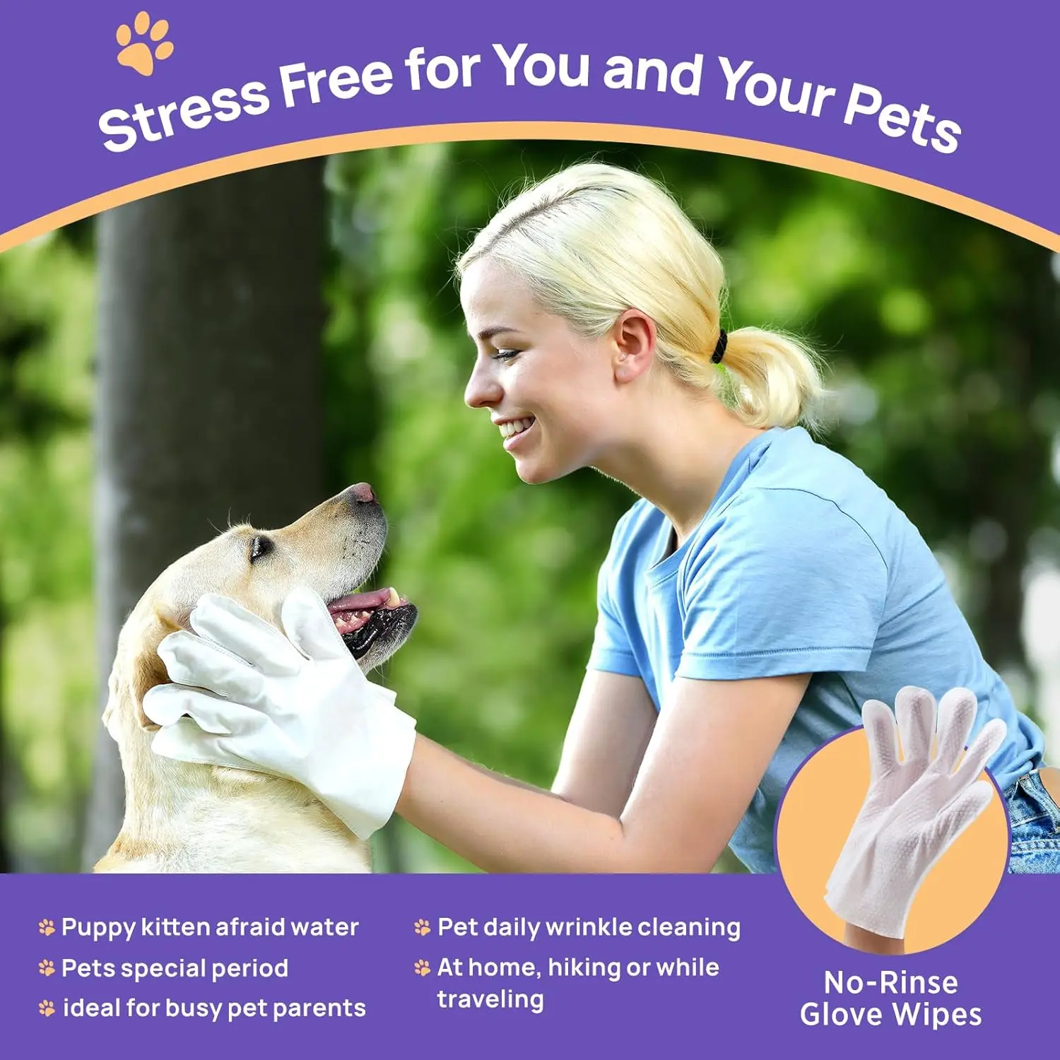 Thickened Heavy-Duty Pet Cleaning Gloves Hypoallergenic No-Rinse Wipes for Dogs & Cats Extra Absorbent for Muddy Paws Tear Stains & Odor Control Grooming Supplies