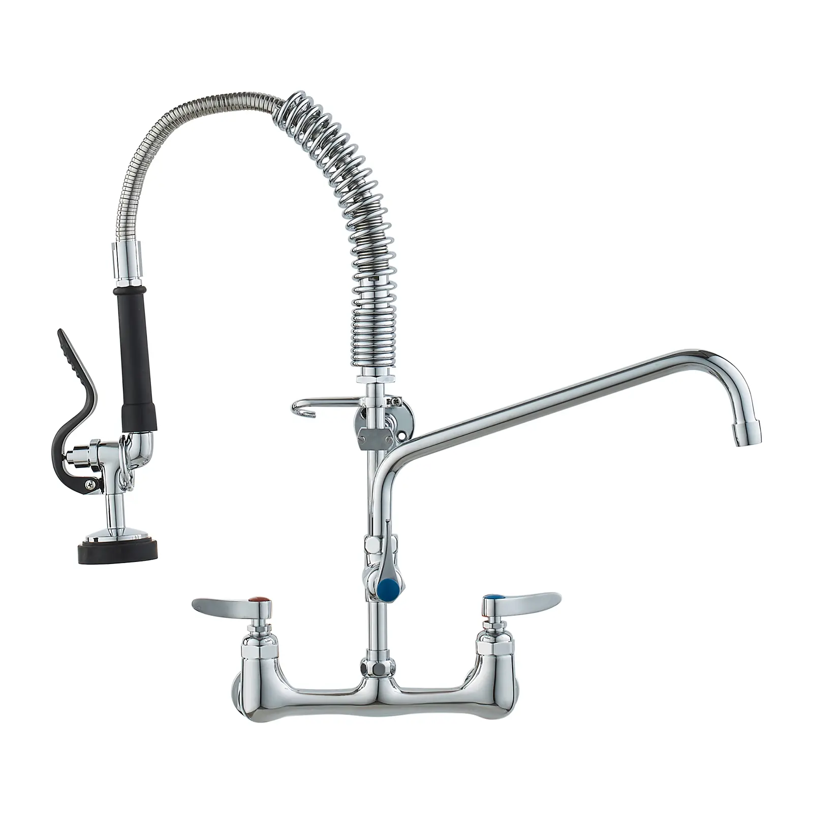 【Summerfinds】VEVOR Wall-Mounted Brass Chromium Kitchen Faucet21" Tall8" Installation Width12" Rotating SpoutPull-Down Sprayer IncludedSuitable for SingleDouble SinksChromium Kitchen Taps, Water-Saving Kitchen Taps