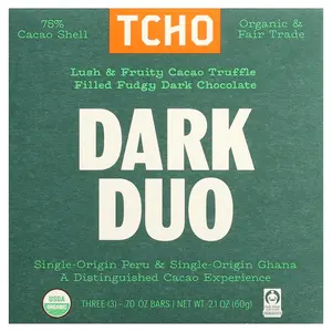TCHO Dark Duo, Cacao Truffle Filled Fudgy Dark Chocolate, 75% Cacao Shell, 3 Bars, 0.70 oz Each
