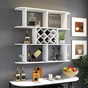 Rustic 3-Tier Wall-Mounted Wooden Wine Rack with Wine Glass Holder, Multifunctional Storage Rack for Home Bar, Dining Room Decor