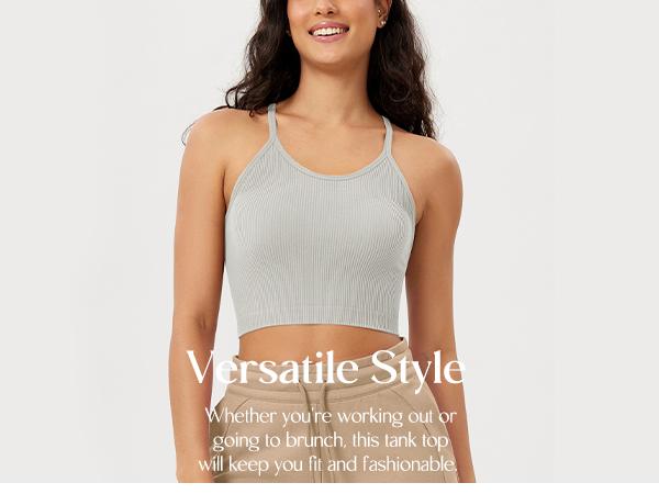 ODODOS Women's Crop 3-Pack Seamless Rib-Knit Camisole Waist Length Crop Tank Tops