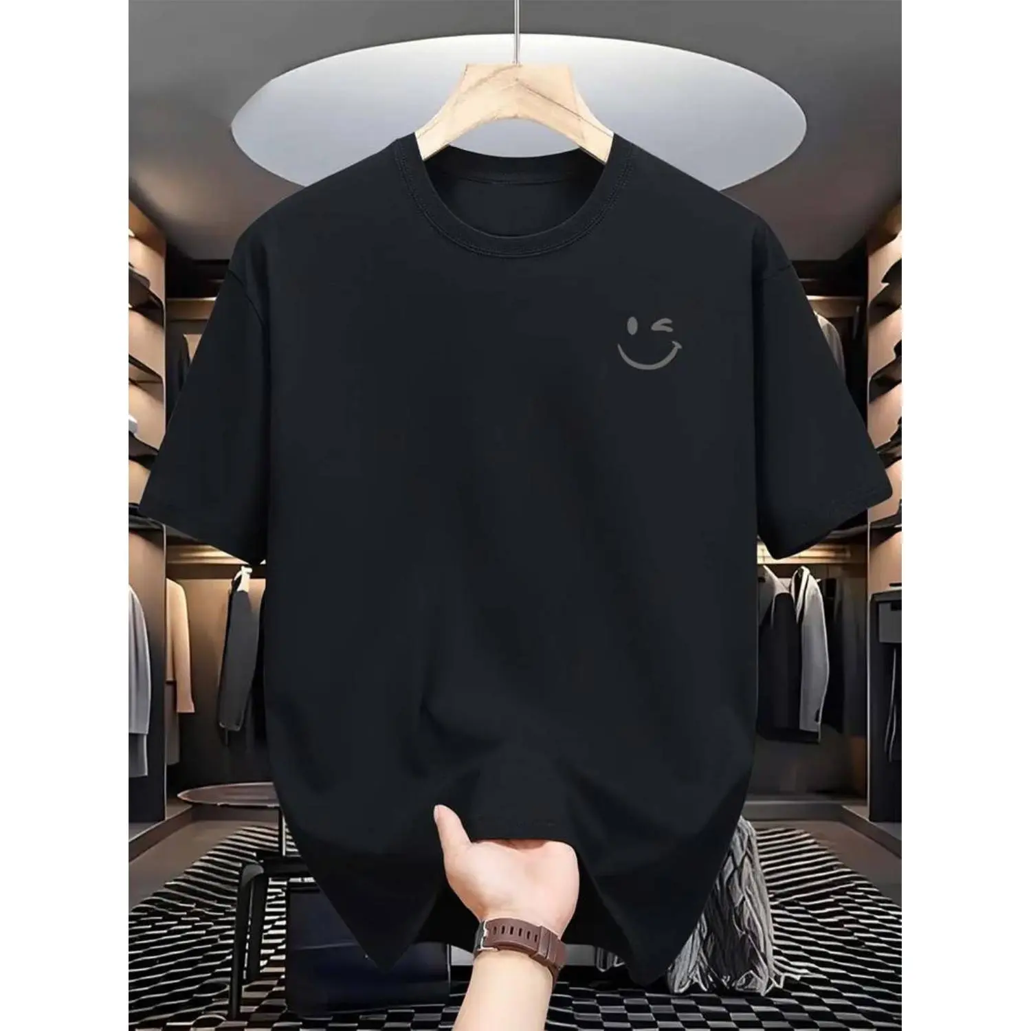 men's and woman's gifts Men's Smiling Face Graphic Tee - Casual Summer T-Shirt with Crew Neck, Breathable Polyester, Machine Washable - For Men - Perfect for Summer Days & Casual Outings - Great Gift for Friends & Family Menswear Top.