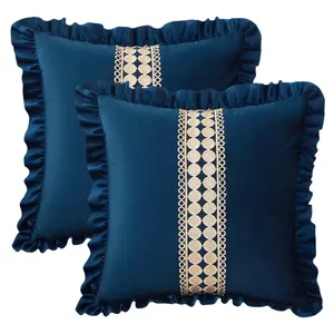 REGALWOVEN 2pcs Boho Throw Pillow Covers Cushion Cases, Scalloped Wavy Edge Designs, Match for Home Decor 18 x 18 Inch Navy Blue
